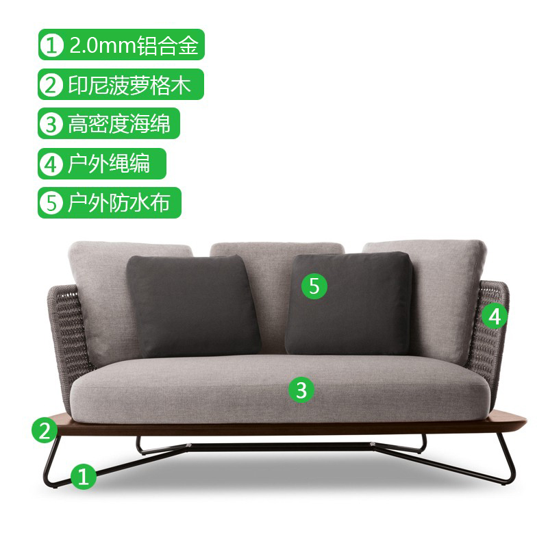 Garden Sofa Aluminum Frame Patio Furniture Terrace UVresistant Hand W