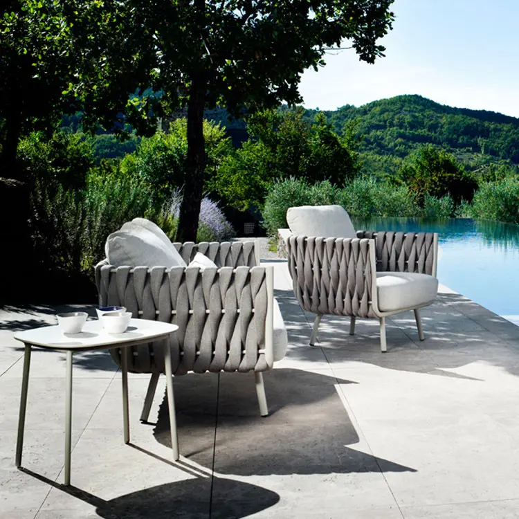 High End Hotel Garden Furniture Aluminum Frame Water-repellent Rope Weave Outdoor Sofa set HS-S2007 1