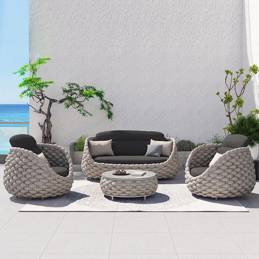 Luxury Outdoor Furniture Aluminum Frame Patio Garden Set Hotel UV resistant Rope Woven Outdoor Sofa HS-S2016 1