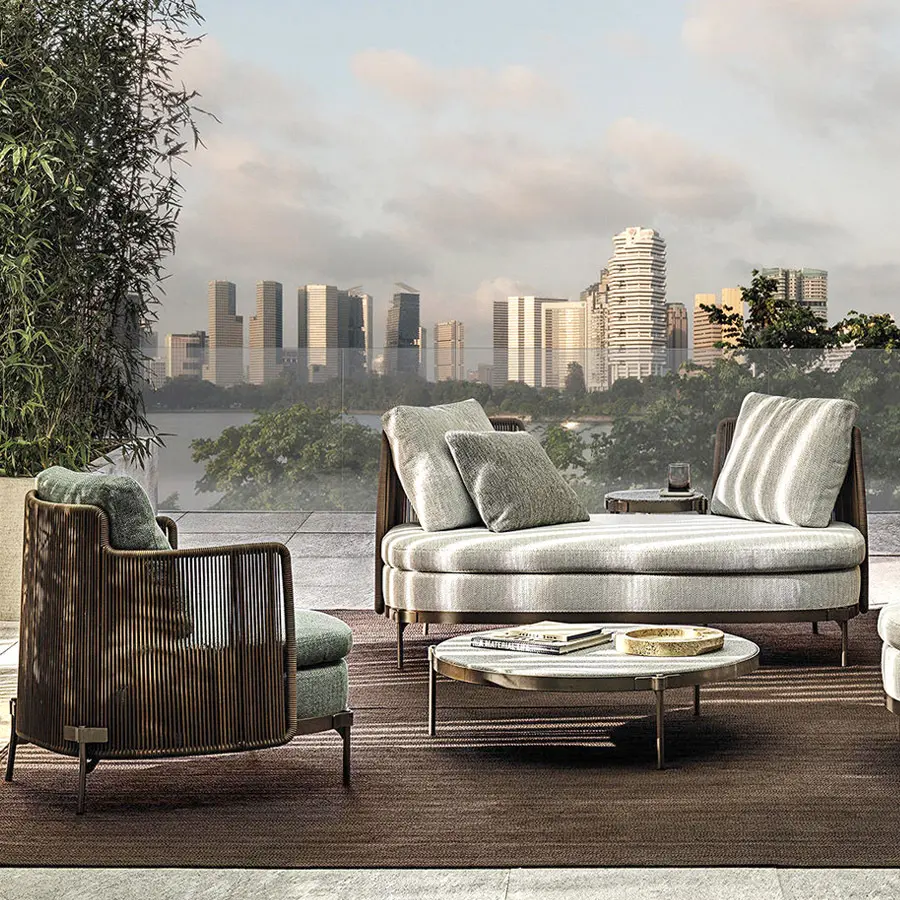 All-weather Leisure Aluminum Furniture Modern Luxurious Hotel Garden Handwoven Rope Outdoor Sofa Set HS-S2022 1