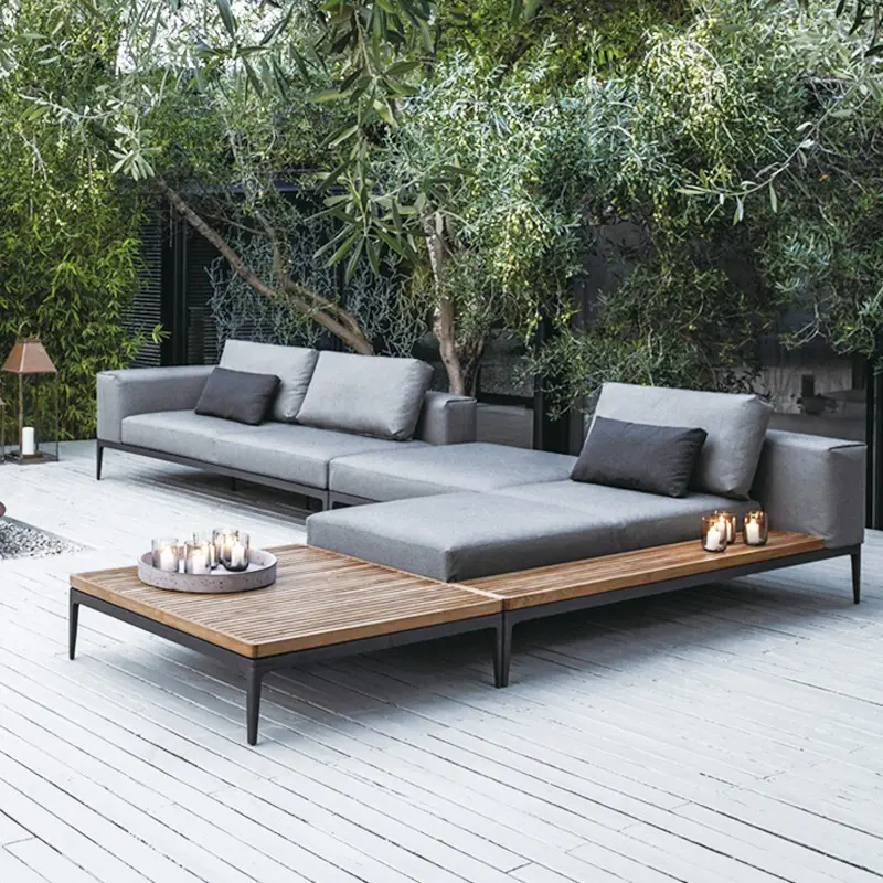 Hotel Woven rattan Outside Chaise Lounge Sofa Patio Aluminum Modern Outdoor Sofa HS-S2026 1