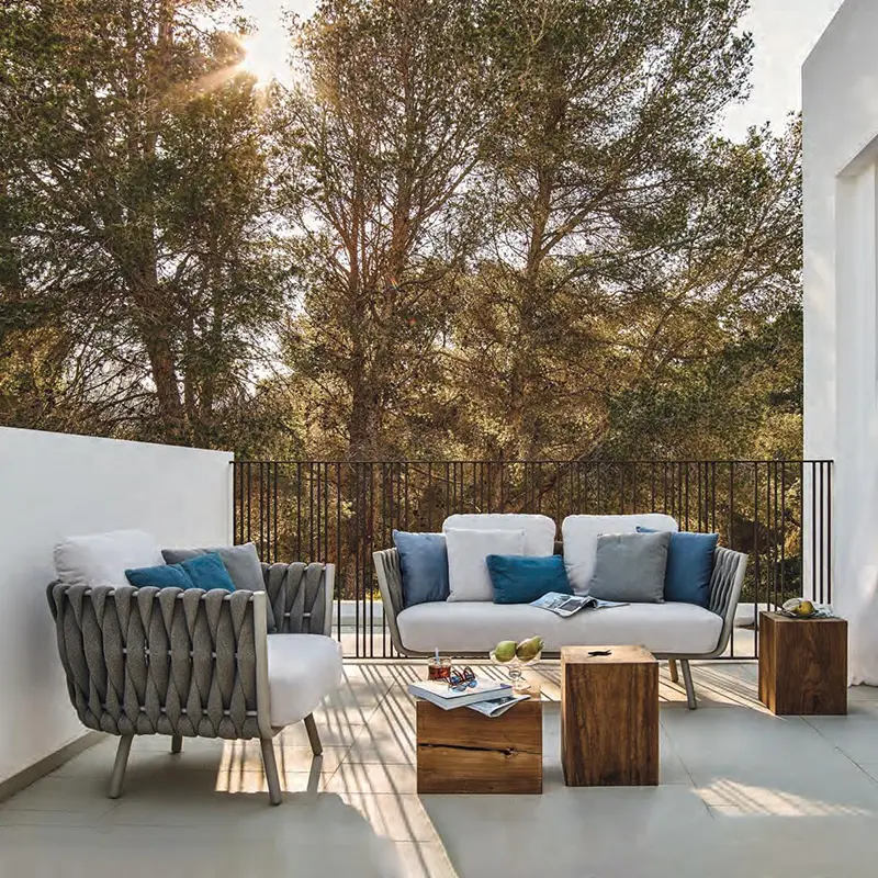 Modern Patio Sofa Set Furniture Outdoor Leisure Handwoven Rope Garden Sofas With Aluminum Frame HS-S2041X 1