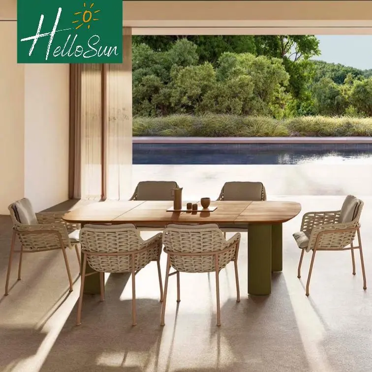 Rattan Outdoor Sofa & Chairs Set with Solid Wood  Table 1