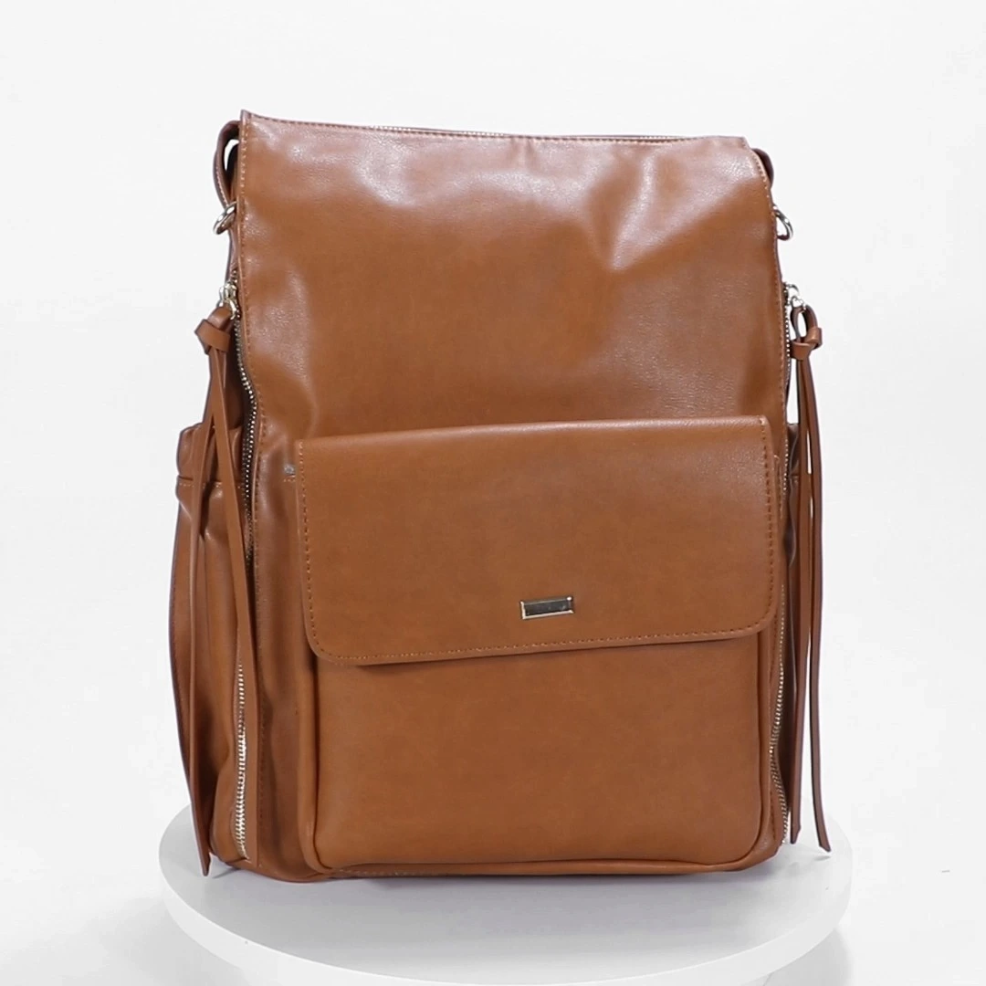 Mochila de couro durável para fraldas de bebê da moda para mamãe 1