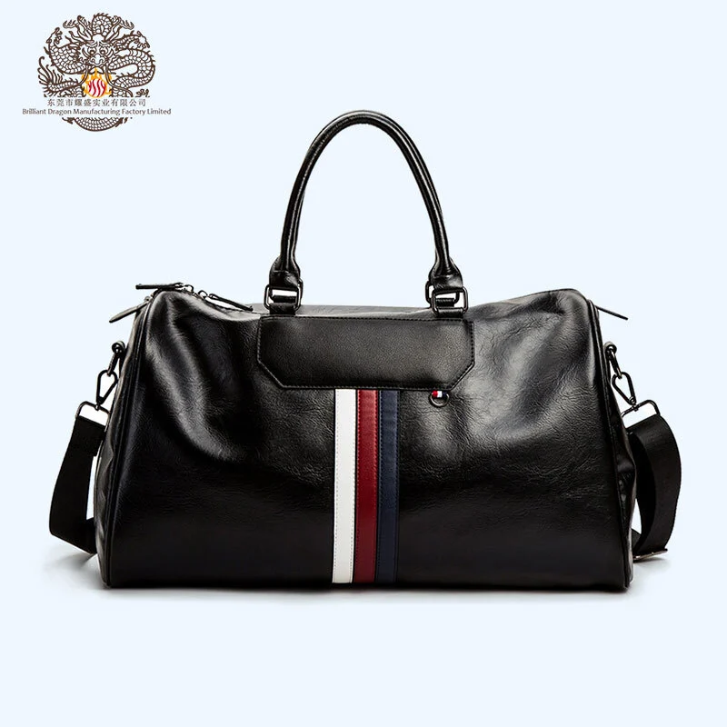 Sac de week-end en cuir noir en cuir pour hommes avec bandoulière détachable 1
