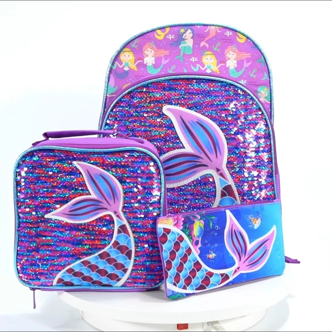 Purple mermaid girl backpacks school bag 1