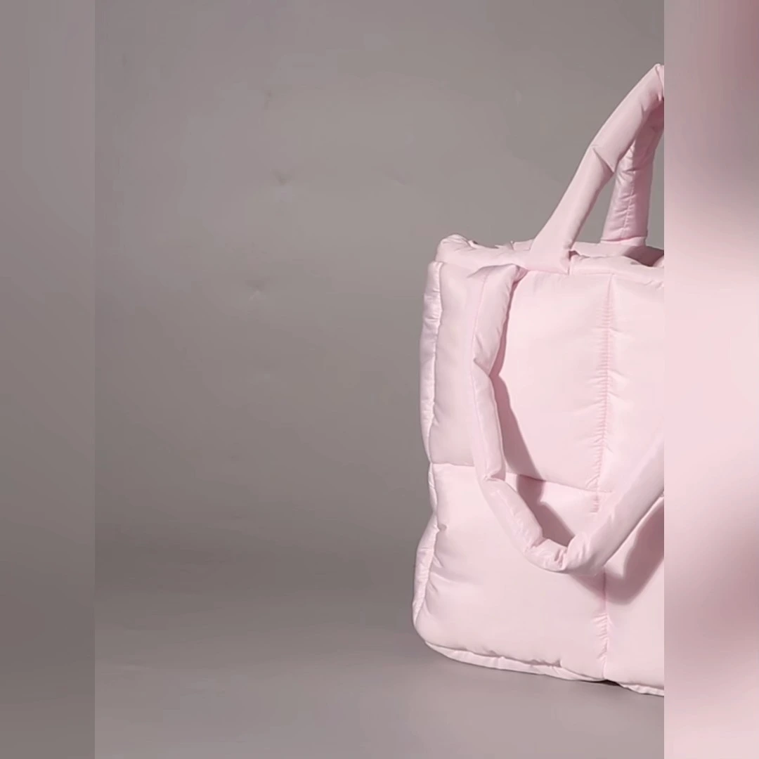 Custom Quilted Pink Puffer Tote Bag for Women Large Capacity 1