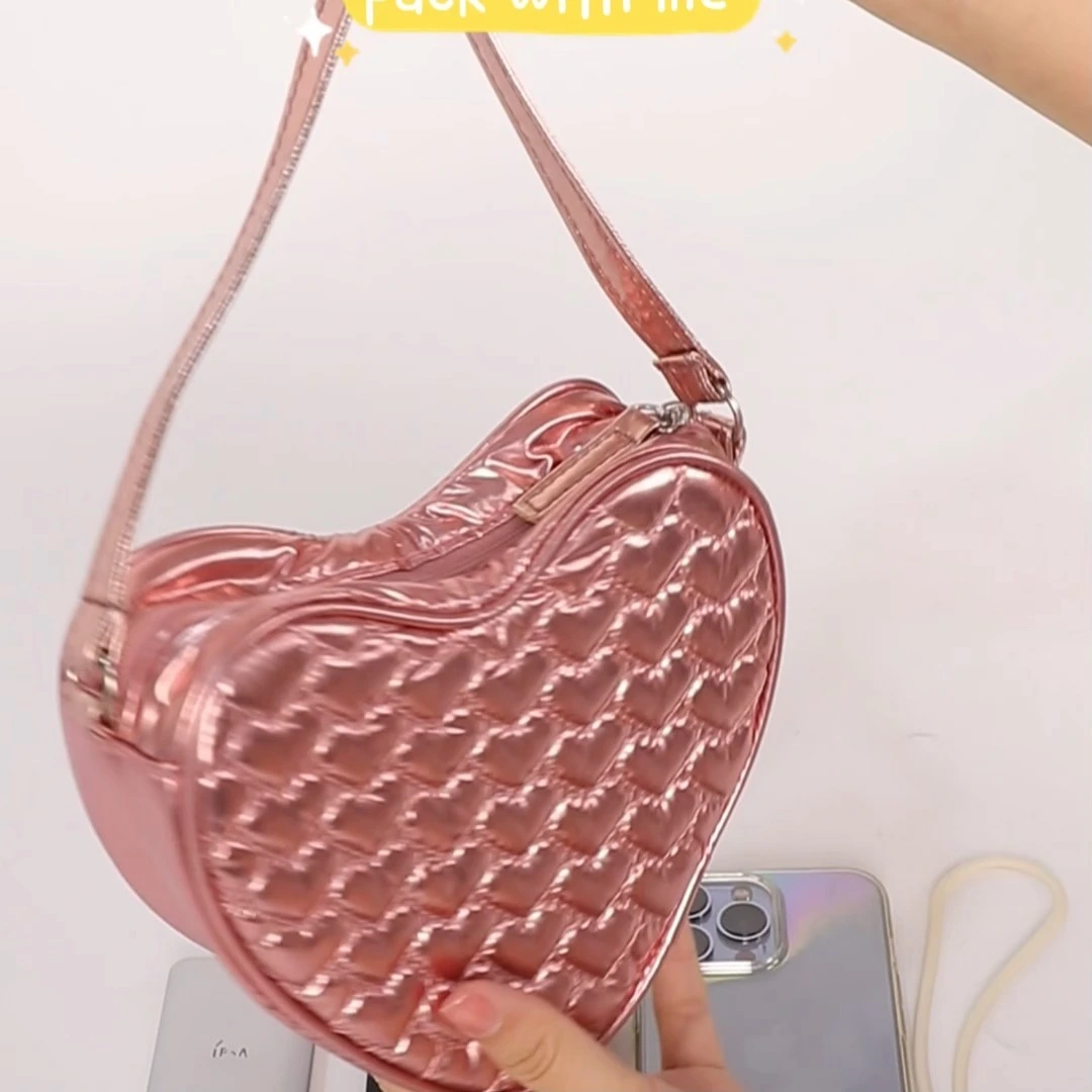 ITP-02051 small girls lady shoulder bag pink heart shape 1