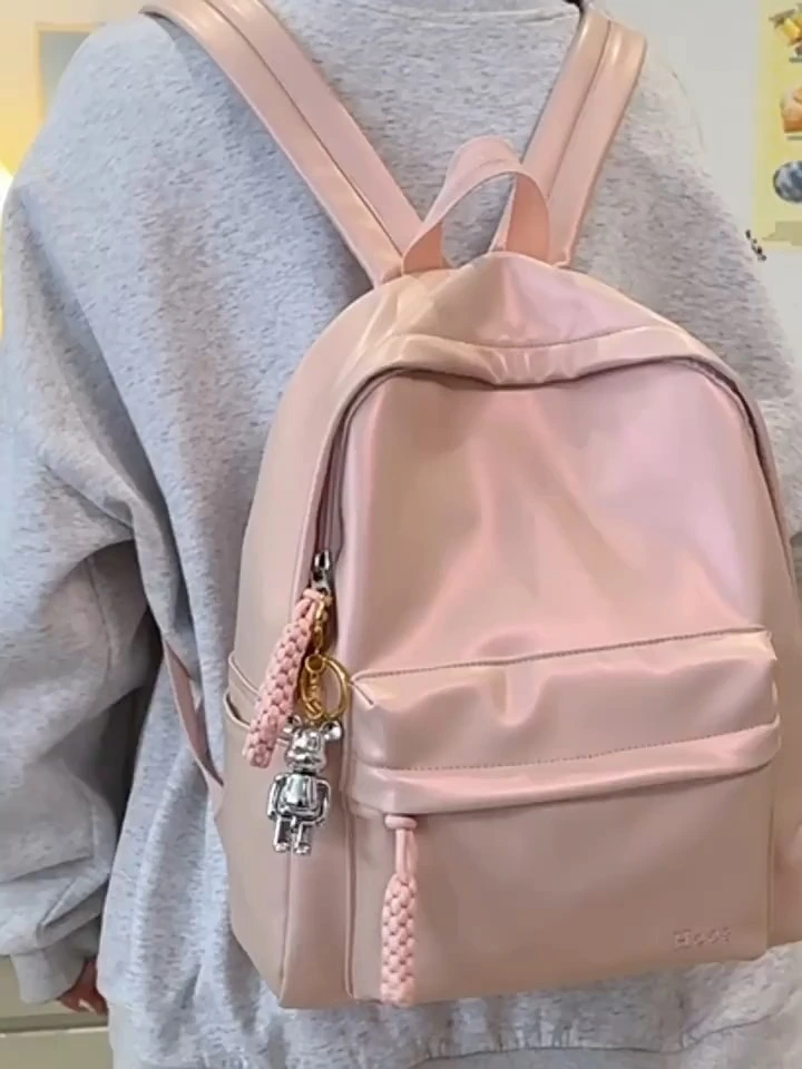 Mochila creme impermeável em couro PU - Mochila grande para laptop, ideal para escola e deslocamentos. 1