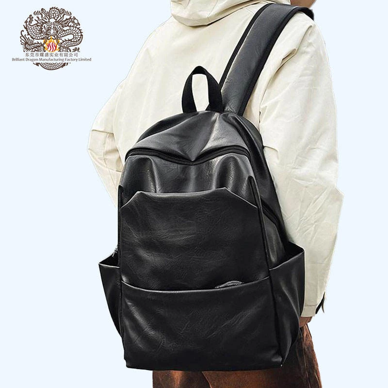 Mochila Universal em Couro PU Preto - Mochila Minimalista para Laptop, Trabalho, Viagens e Escola 1