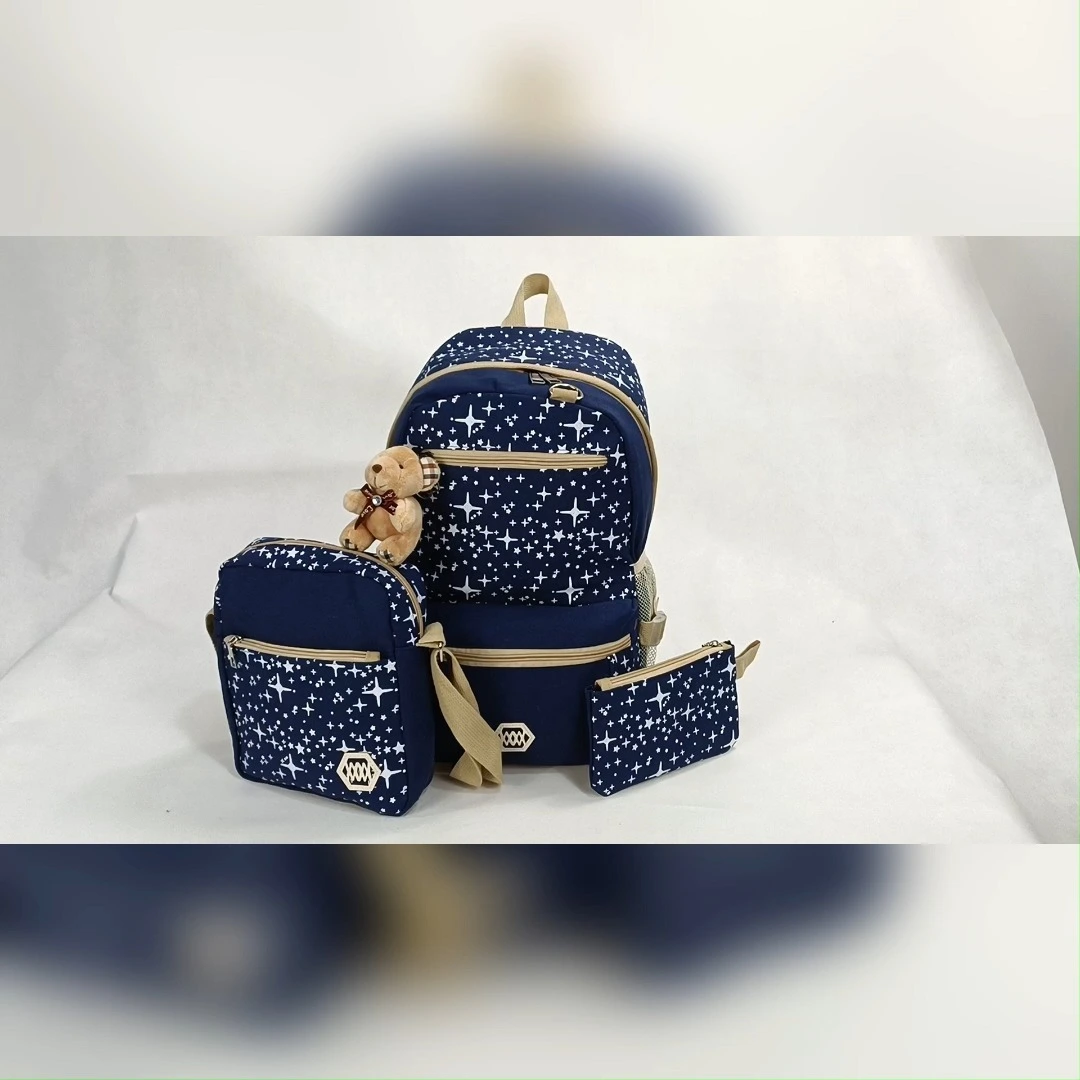 Custom logo canvas girls school bags backpack set for kids 1
