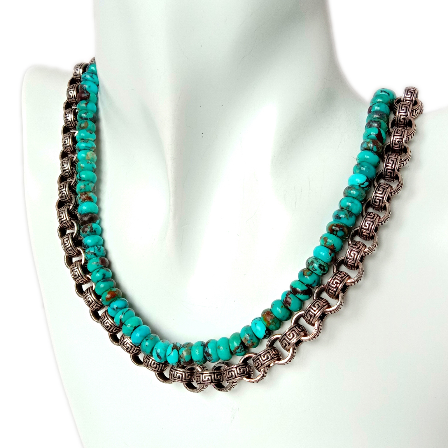 Zane Na Gargajiya Abun Wuya Guda Guda Daya Na HalittaTurquoise Rondelle Beads Abun Wuya 18