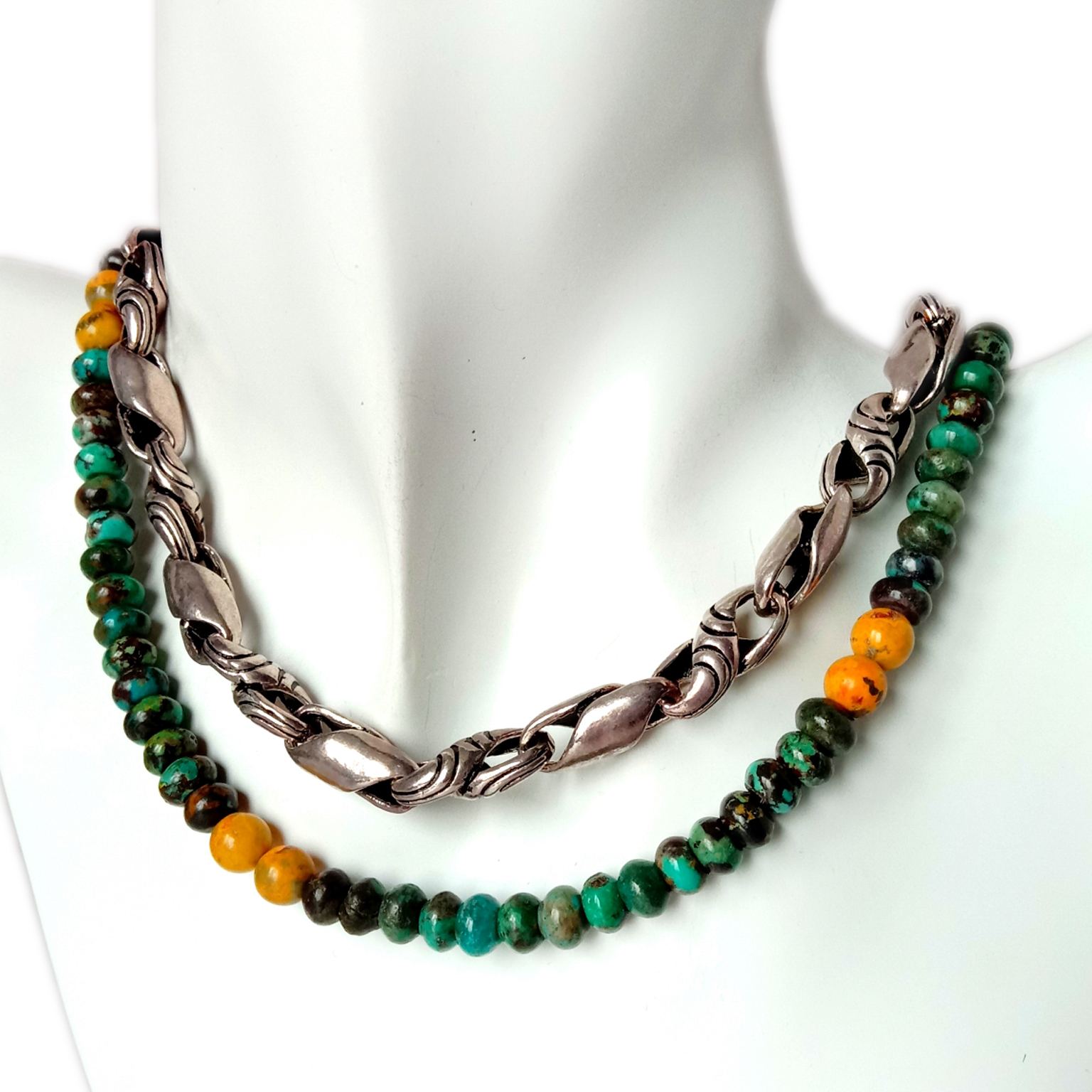 Eke turquoise bumblebee gemstone Beaded necklace 925 Sterling Silver Clasp 14