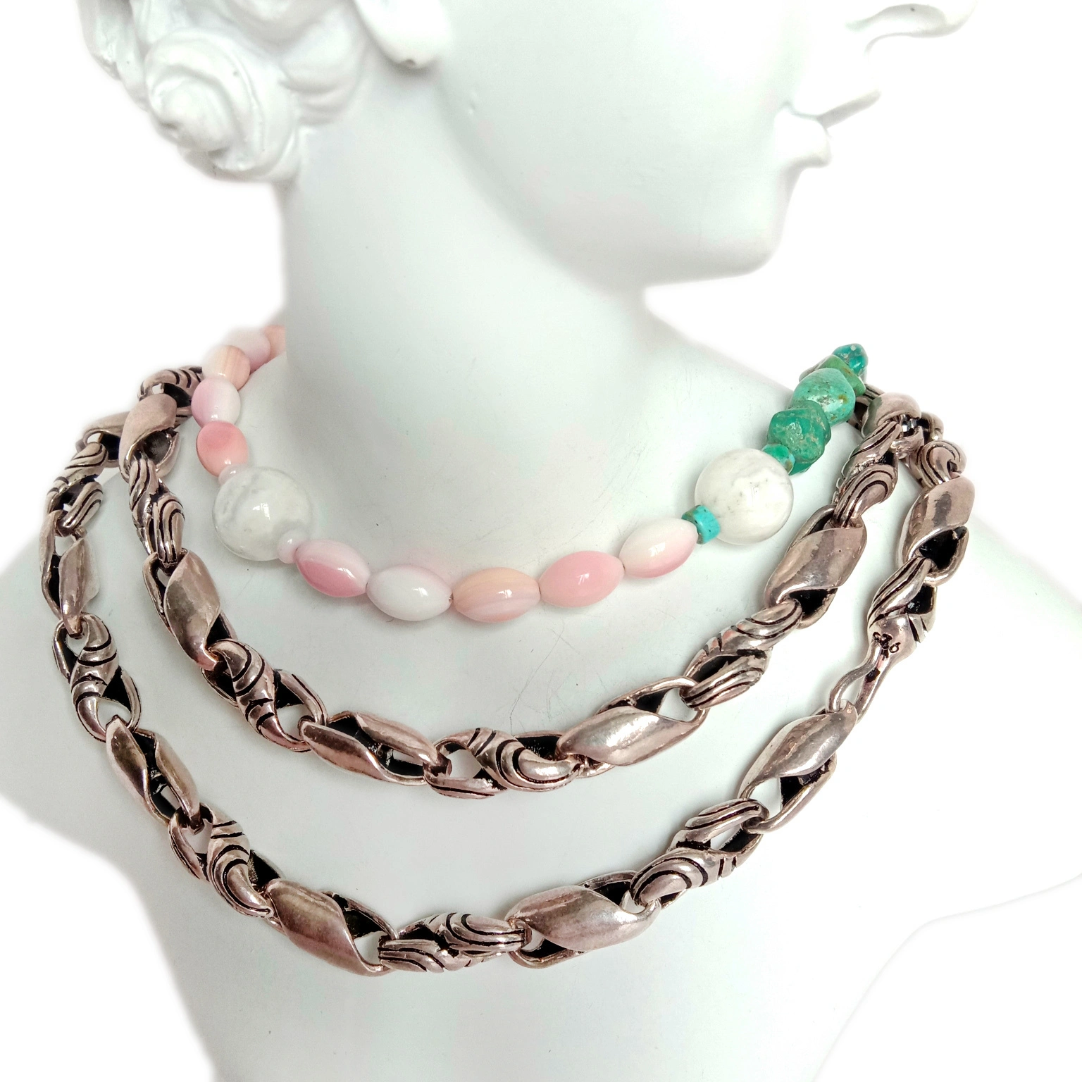 Alami pink laut cangkang pirus sakura agate Kalung Adjustable Panjang Boho Perhiasan 1