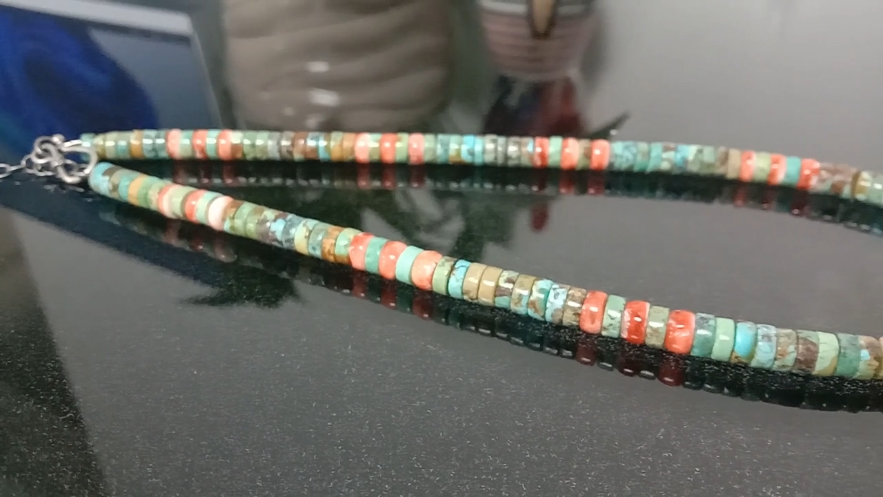 Navajo choker e mahlahahlaha ke liperela tsa spiny oyster le mabenyane a turquoise a bophirima 8