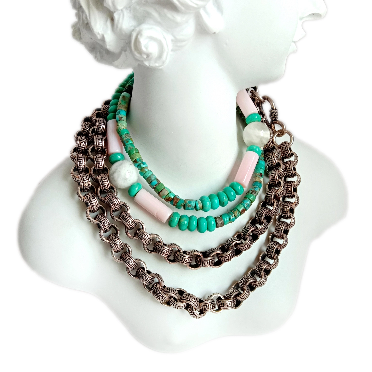 Natuurlike pienk seeskil turkoois sakura agaat ketting kort ketting krale choker 1