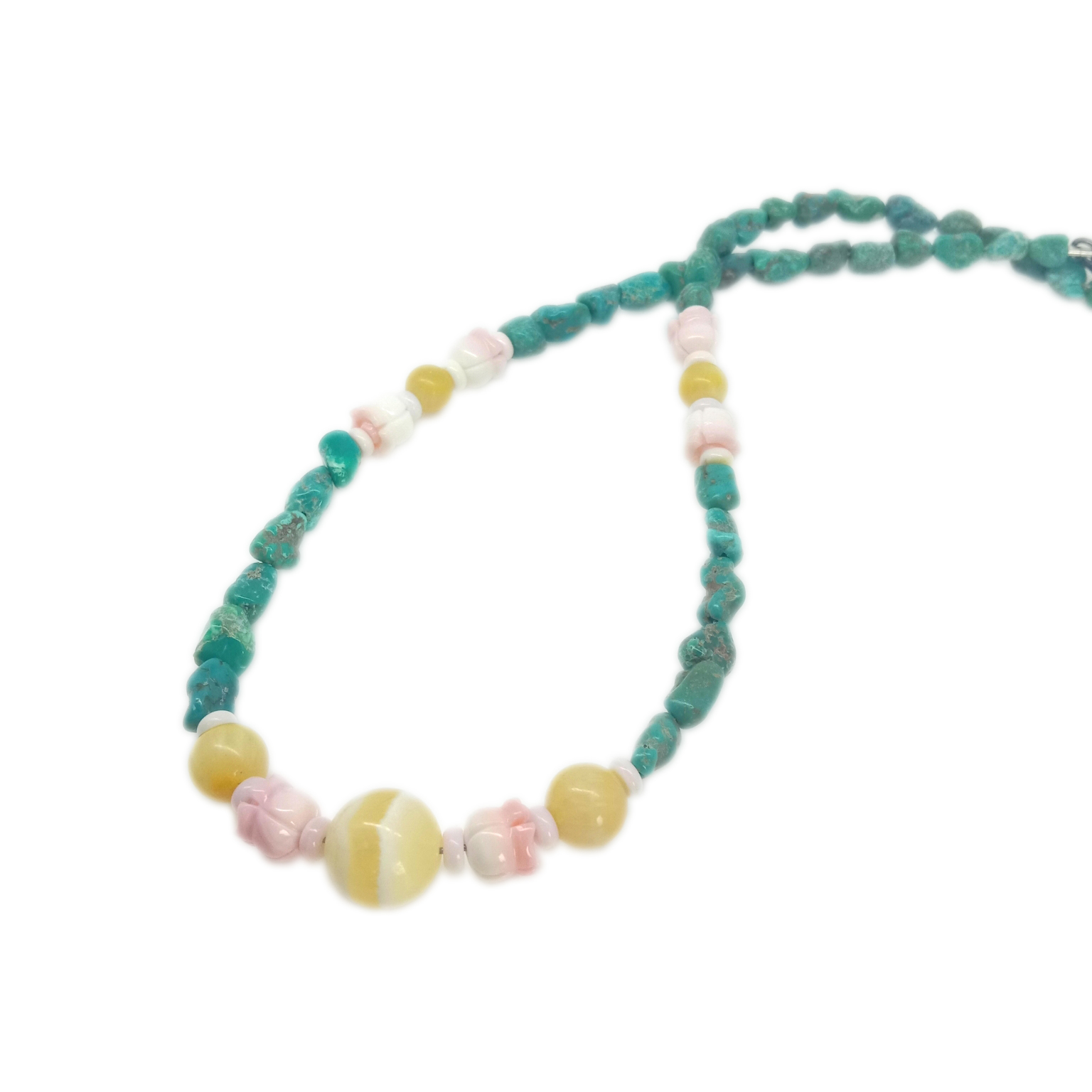 Ожерелье из натуральной розовой морской ракушки с бирюзой из кальцита 15