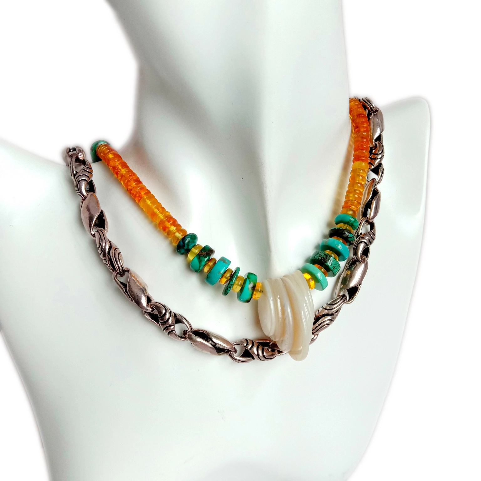 Alami dijieunna tina Baltik amber amber pel turquoise Kalung 1