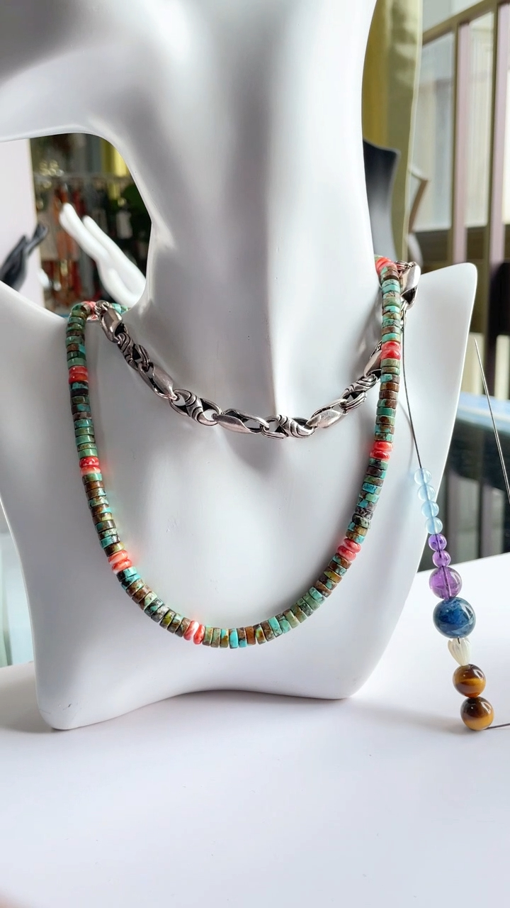 Natural Turquoise Heishi Gemstone spiny oyster Necklace Genuine Turquoise Necklace 8