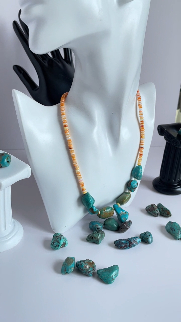 Kalung pernyataan pirus lan spiny alami 925 Sterling Silver Gift Kanggo Dheweke 8