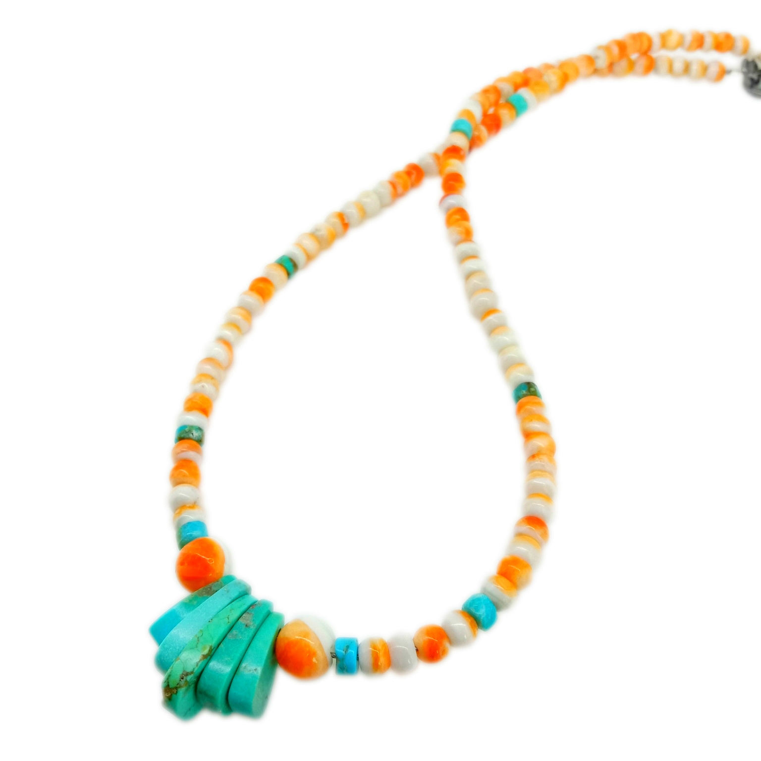 નાવાજોસ રત્ન સાથે 16 ઇંચનો કુદરતી કાંટાળો ઓઇસ્ટર પીરોજ ગળાનો હાર 15