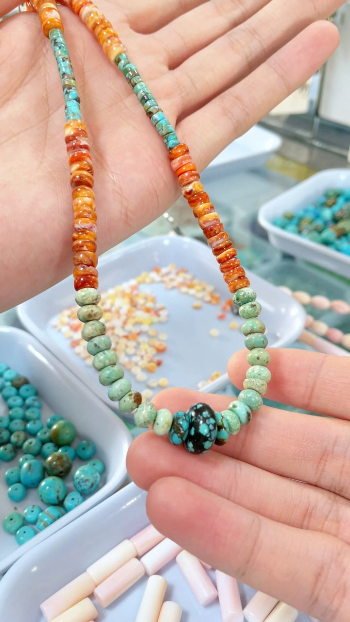 Gemstone Natural spiny oyster turquoise Shanga Mkufu 925 Sterling Silver 8