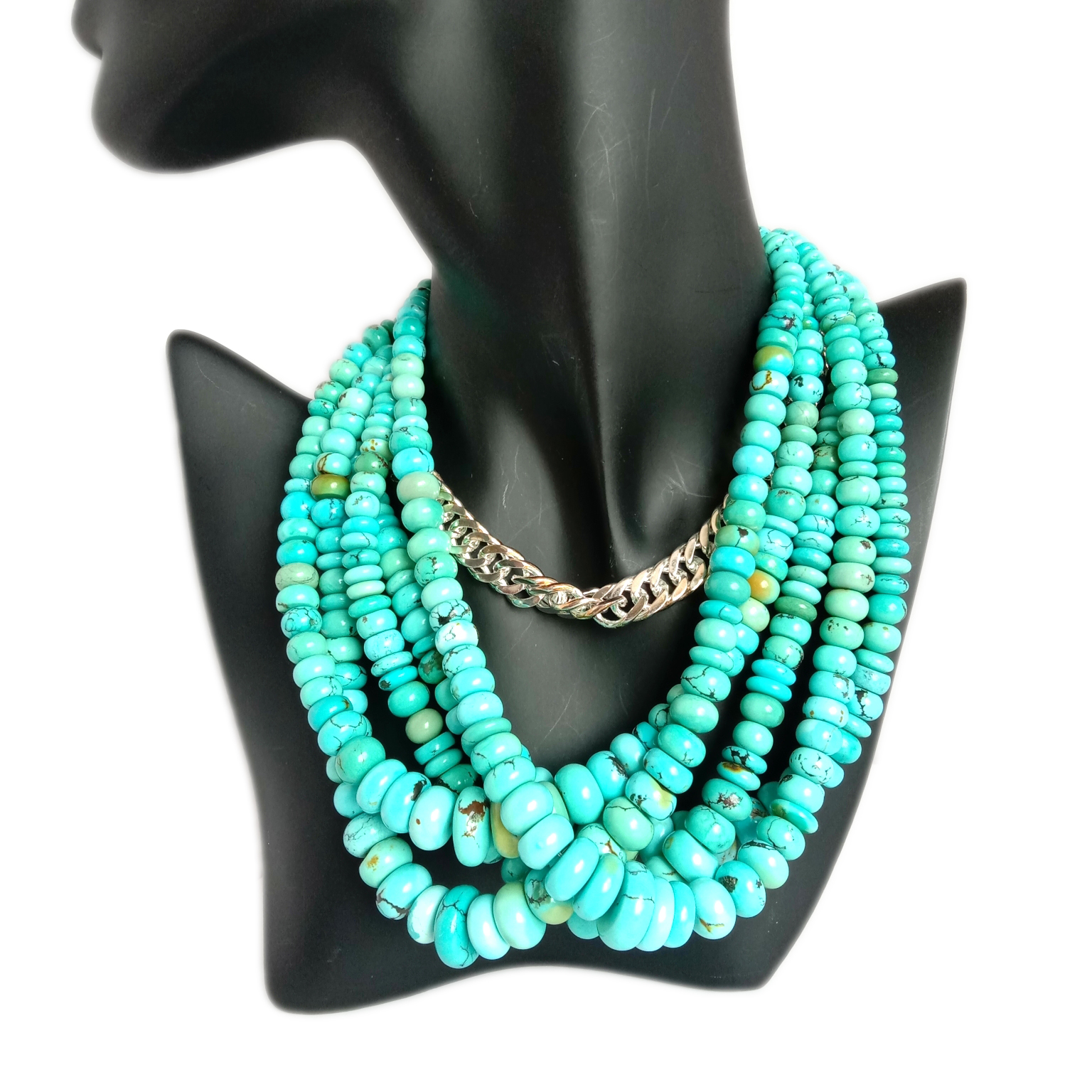 អង្កាំពណ៌ខៀវពិតប្រាកដ Rondelle Beads Flat beads Natural Kingman Turquoise 18