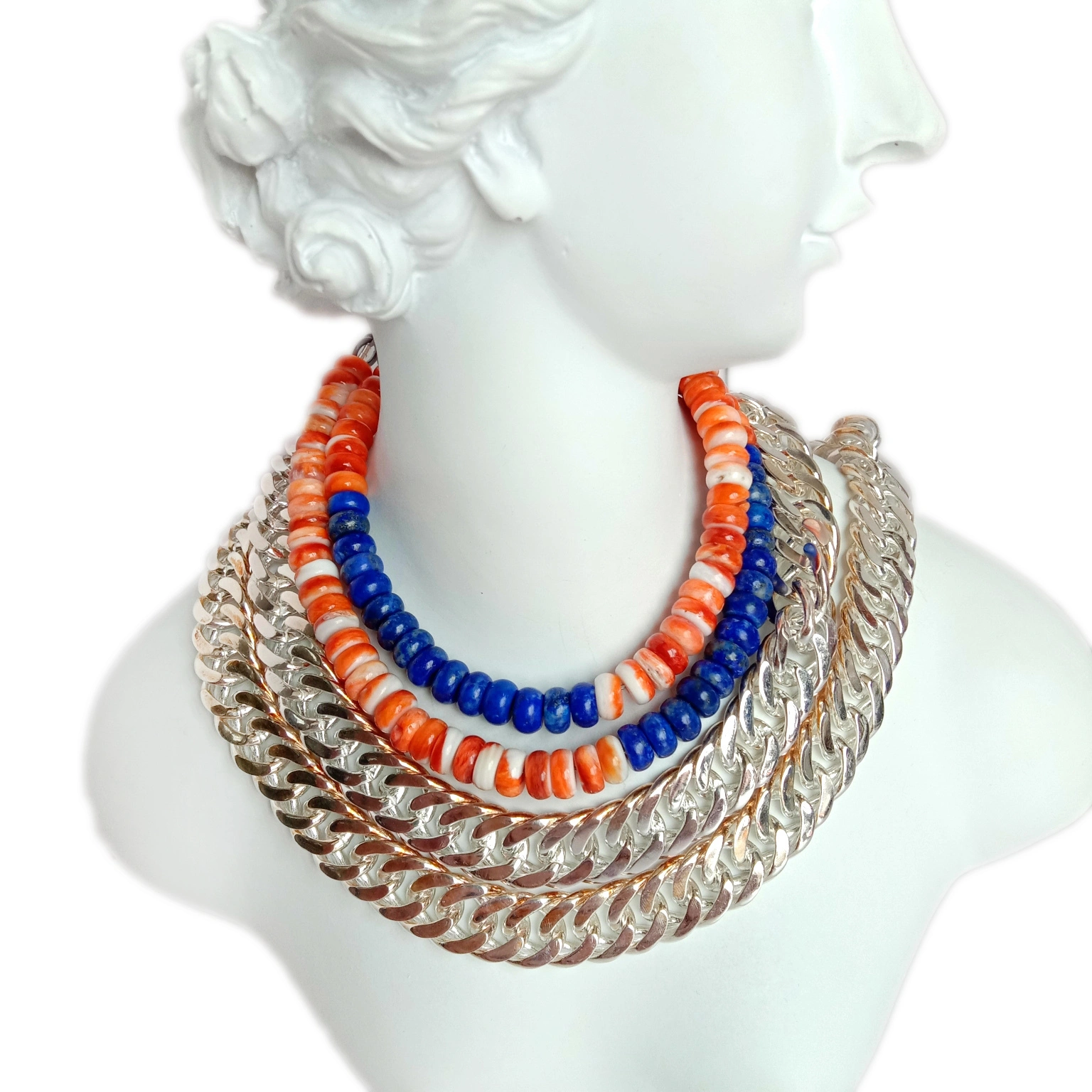تەبىئىي ئومۇرتقا ئۇستىسى Lapis Lazuli 925 ستېرلىڭ كۈمۈش گۆھەر بويۇن 1