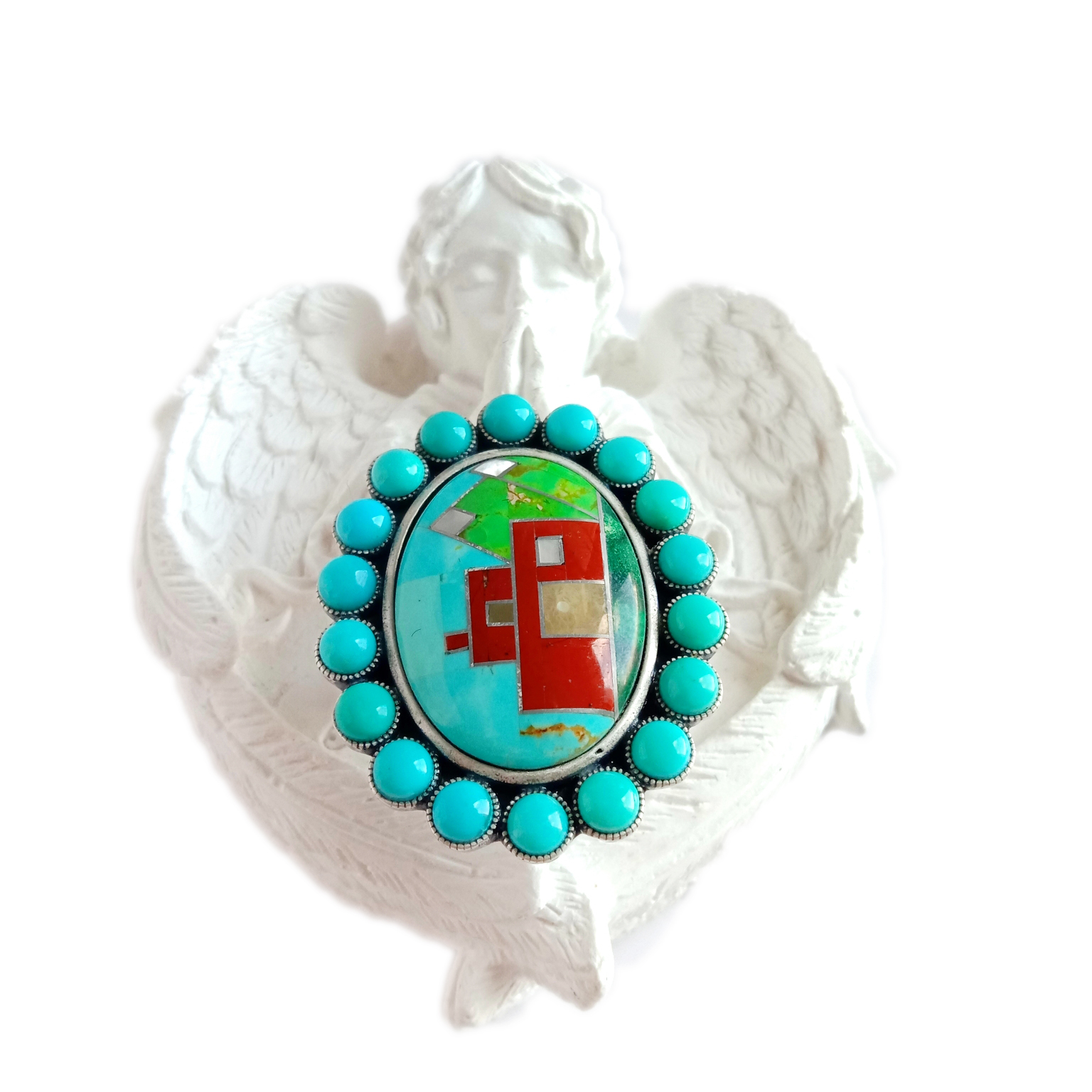 Turquoise Spiny Oyster Ring Unisex Zoben Hannu 925 Kyautar Zoben Azurfa na Sterling 15