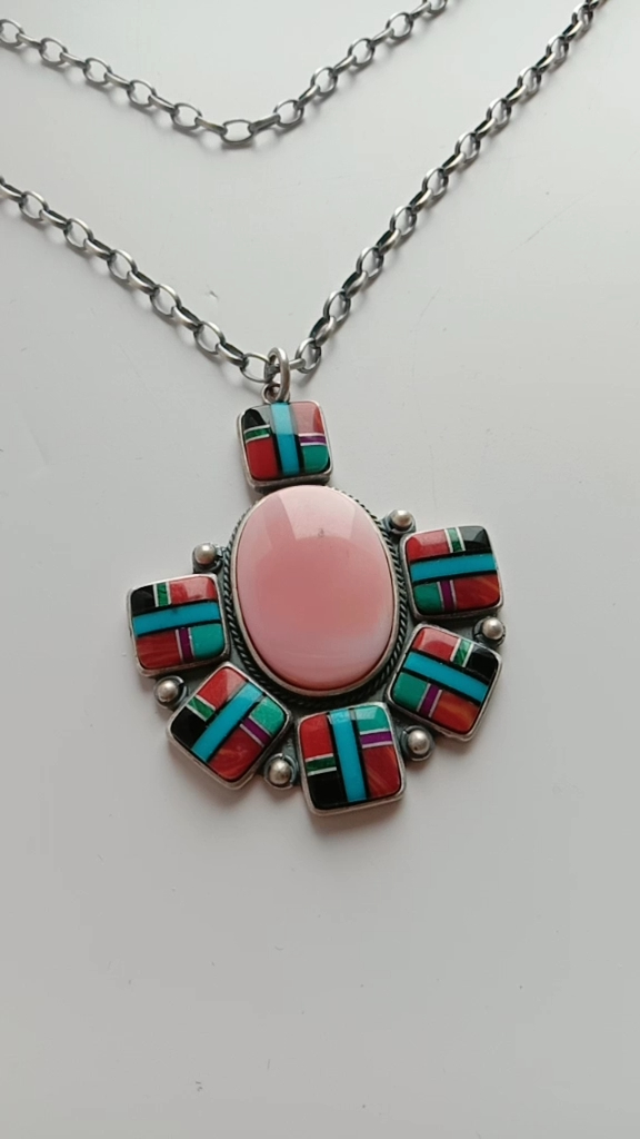 Ostriche spinose naturali turchese rosa conchiglia di mare DIY Jewelry Gemstone Collana 8