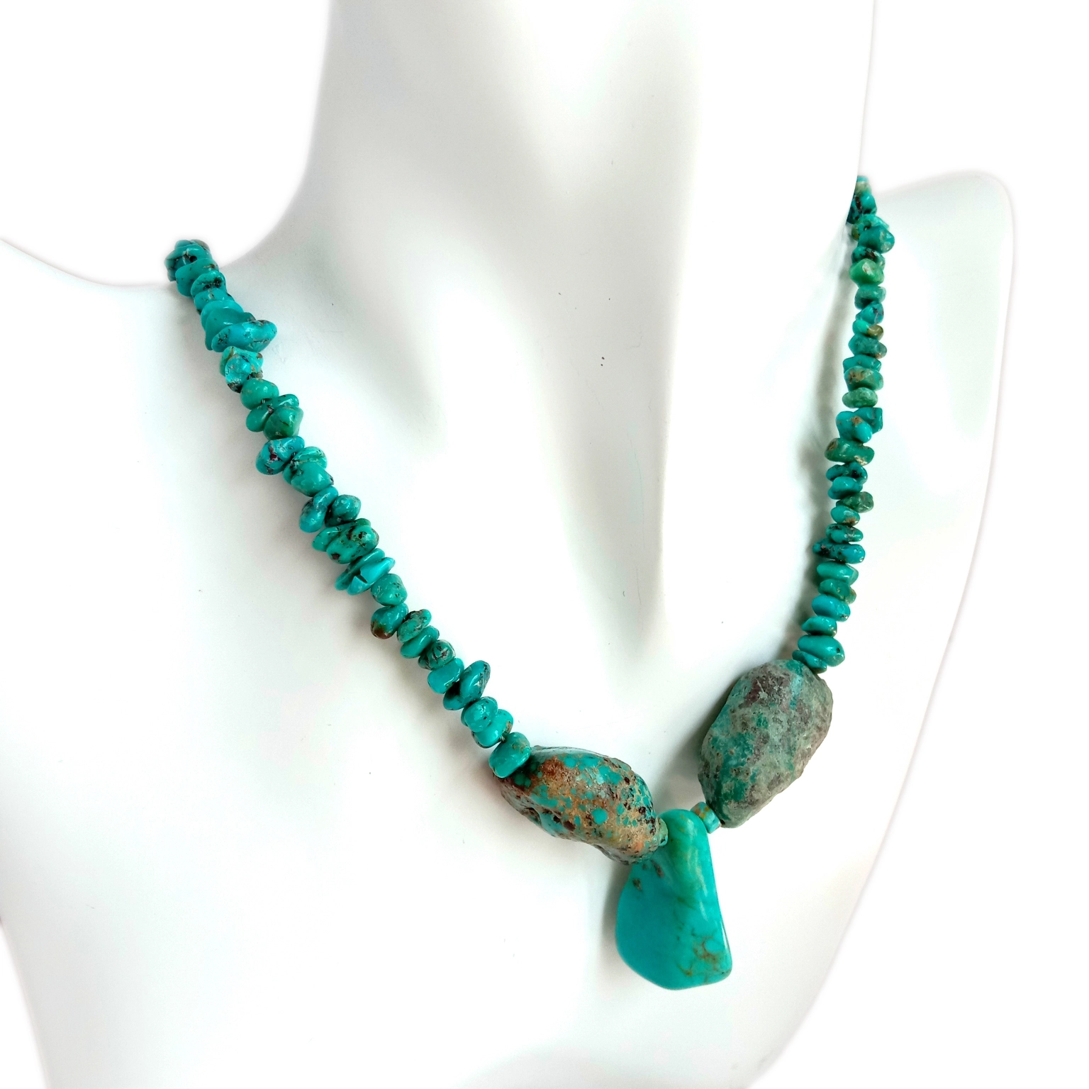 Ntuj Chunky Navajo Kawm tiav 925 Sterling Silver Ntuj Xiav Turquoise Necklace 1