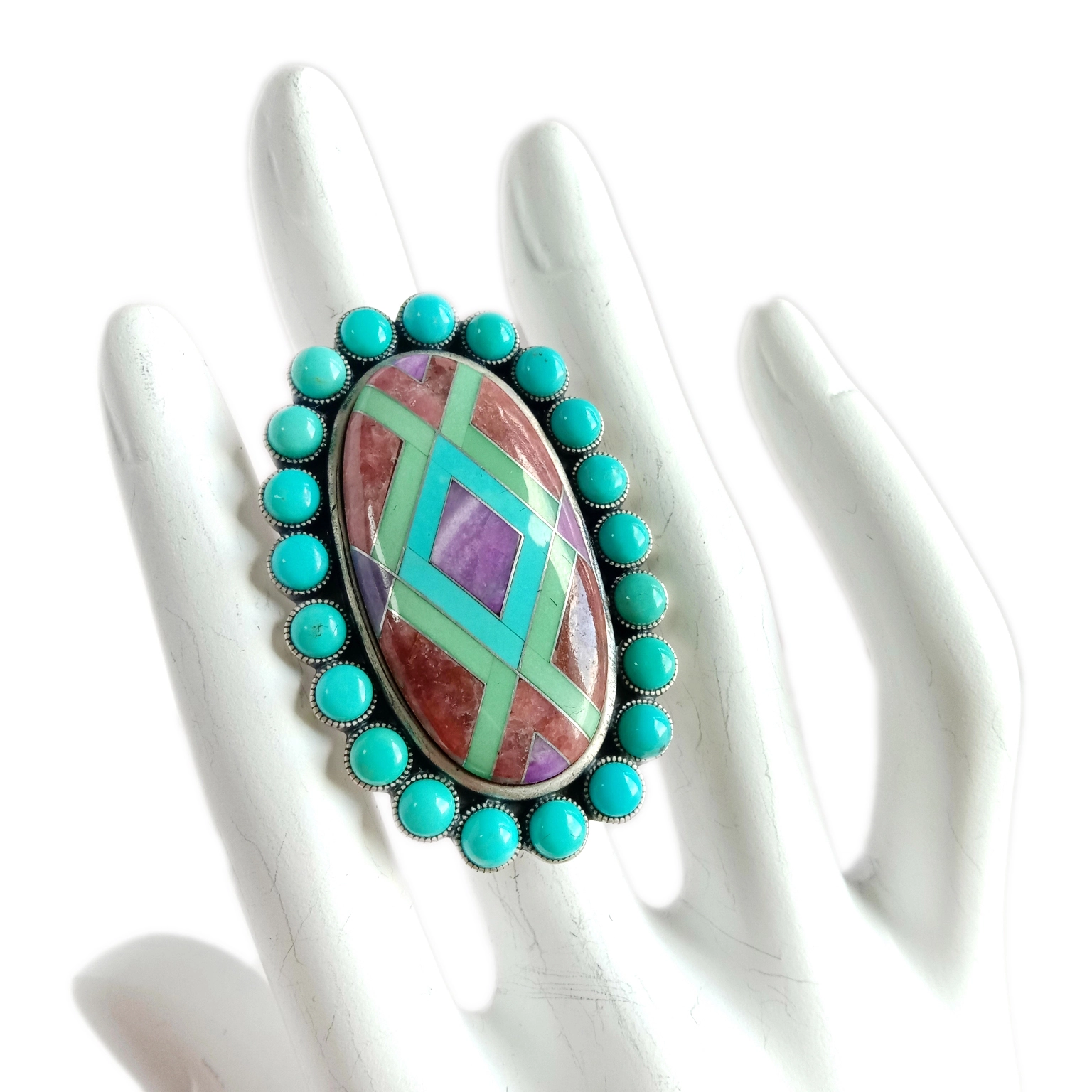 mgbanaka njikọ aka Turquoise spiny oporo setịpụrụ mgbanaka vintage 925 Sterling Silver 1