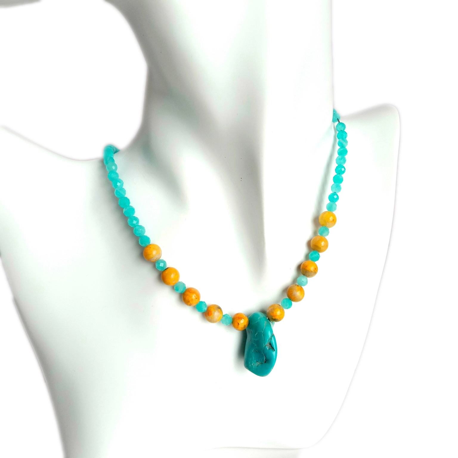Natural turquoise Calcite Amazonite Faceted Blue Amazonite Bead Necklace 16 inchi 1