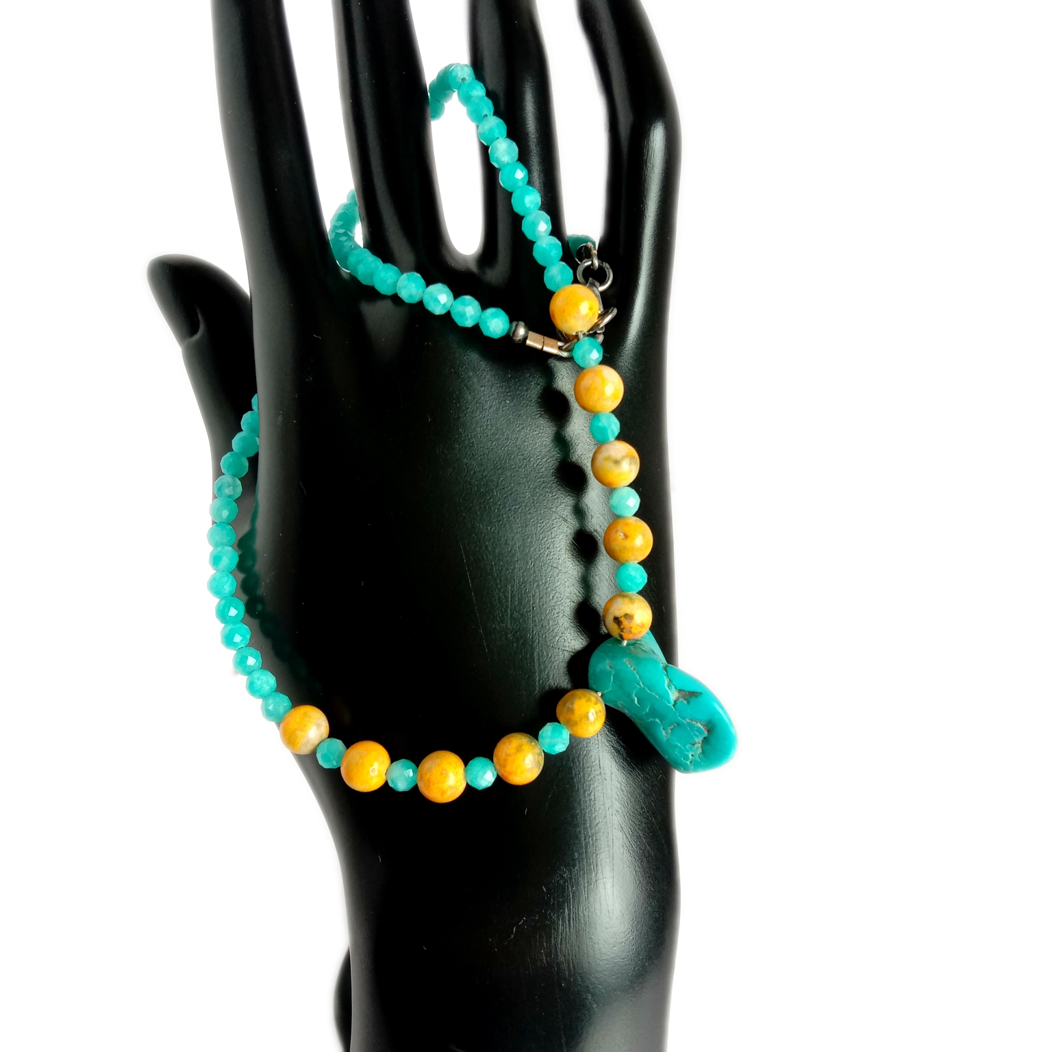 Vòng cổ chuỗi hạt Amazonite mặt đá Amazonite màu xanh lam tự nhiên 16 inch 14