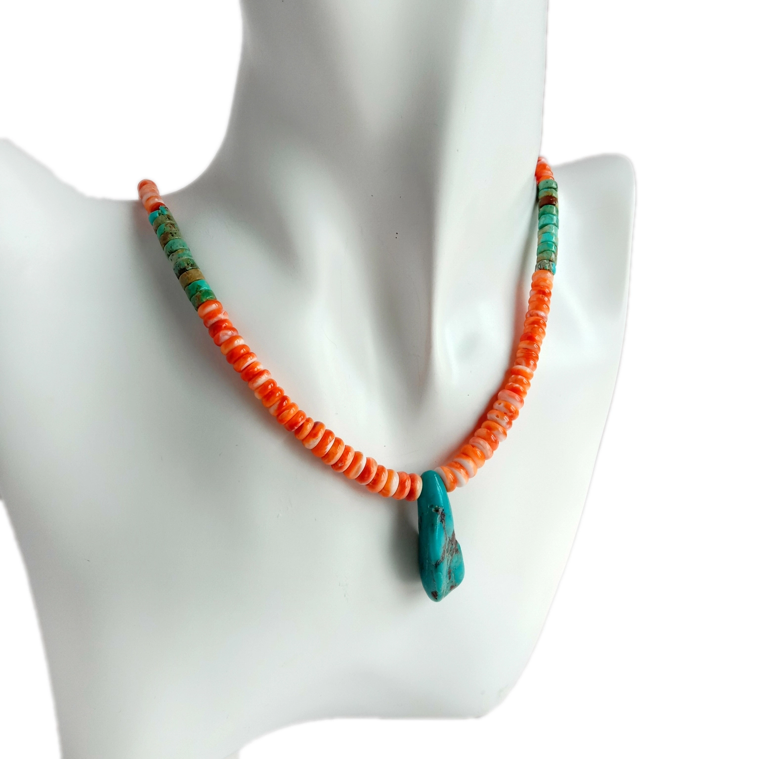 16 Nti Ntuj Spiny Oyster turquoise Pendant Necklace nrog Txiv kab ntxwv Spiny Oyster thiab Turquoise ua 1
