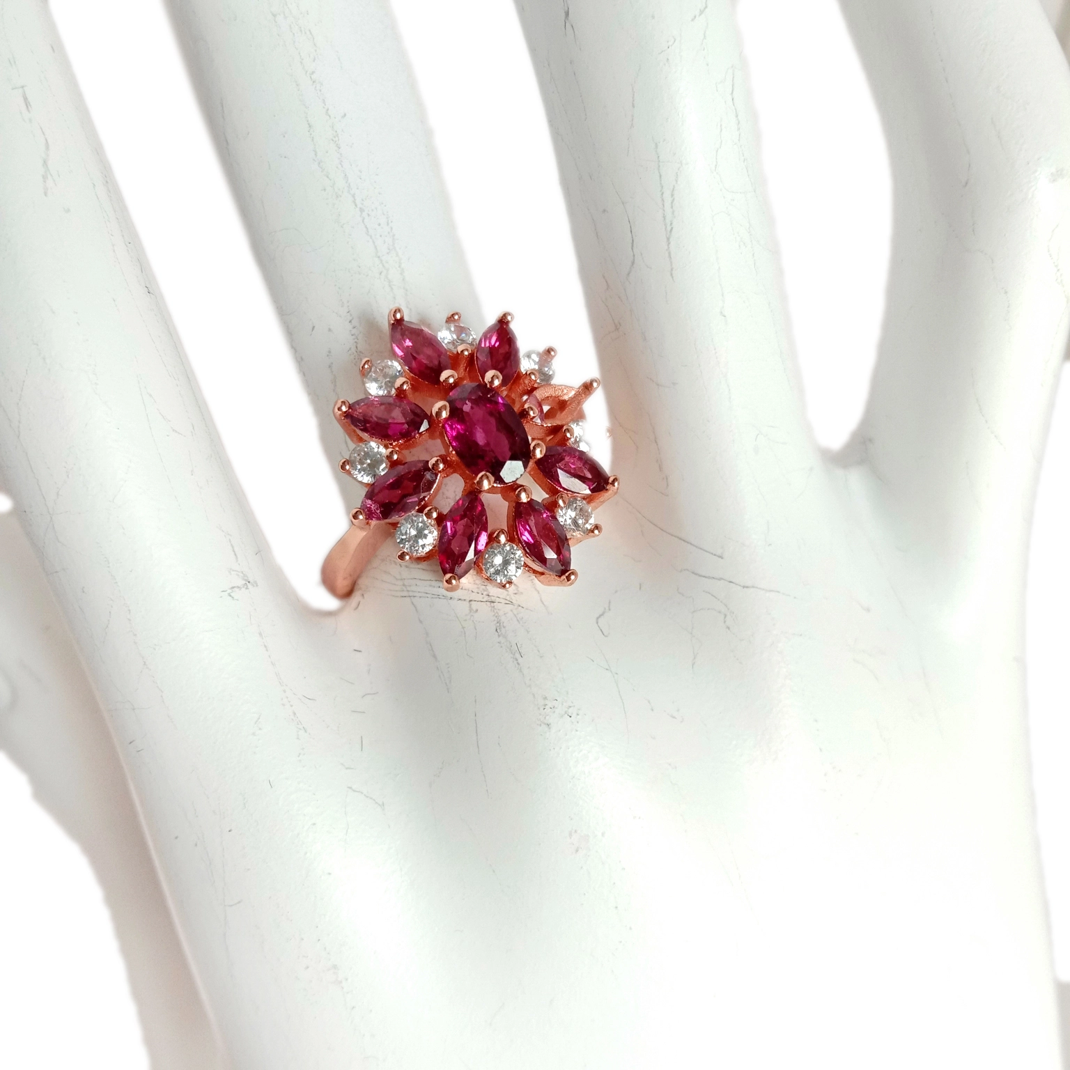 Edelsteenrooi Ring Geskenkring Natuurlike rondgesnyde peridotring Verjaarsdaggeskenk vir haar 1