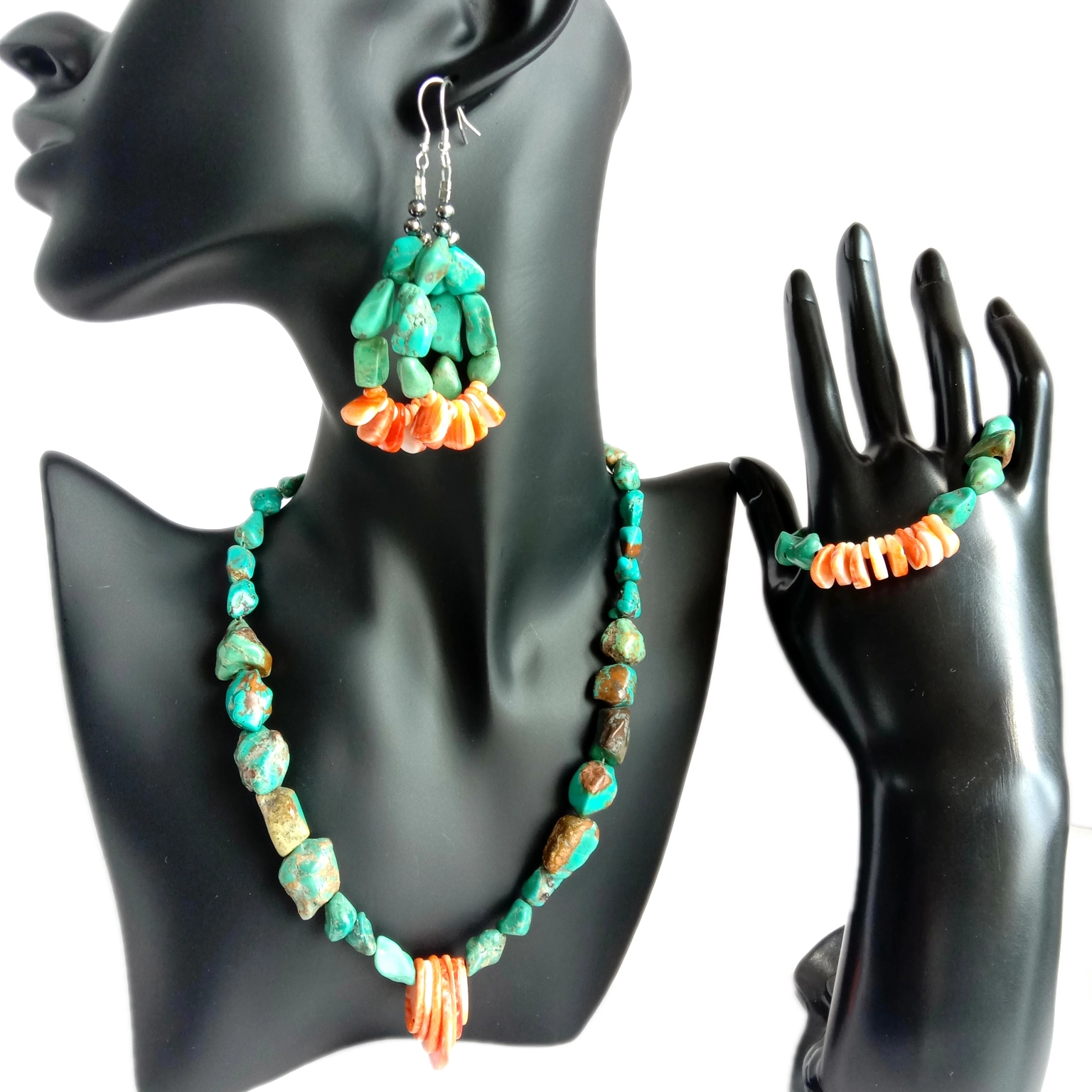 Jacla Ketting Inheemse Ketting Unisex Turkoois Stekelrige Oester 925 Sterling Silwer stel 1