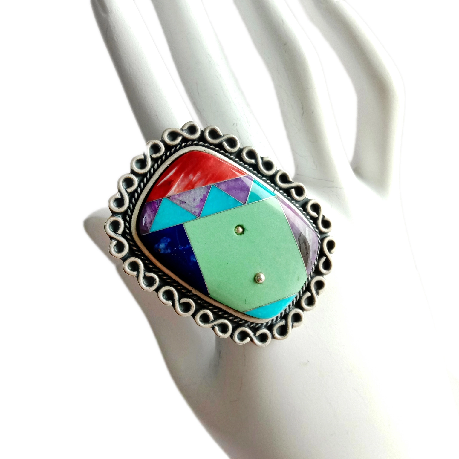 Royston Ribbon Turkoois stekelrige oesterring Op bestelling gemaak turkoois ring 925 Sterling silwer 1