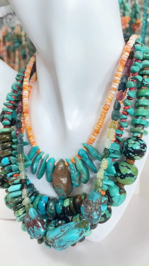 Collana in chip di tormalina Collana di pietre preziose naturali cù perle di tamburi turchese è rondelle d'ostrica spinosa 9