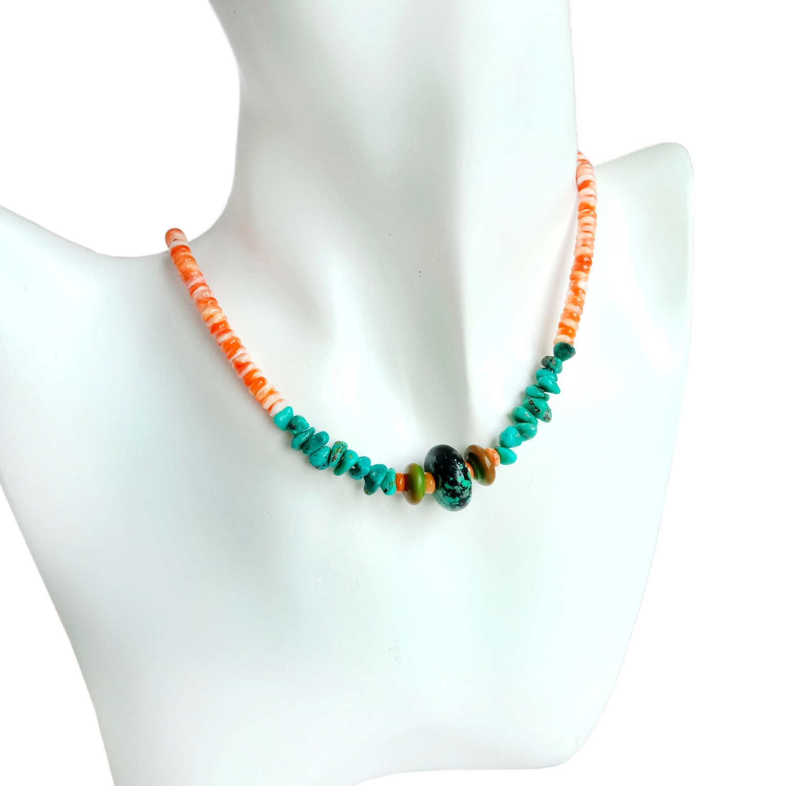 Neeg Qhab Asmeskas xiav Turquoise thiab Spiny Oyster 925 Sterling Silver Necklace Khoom Plig Rau Nws 1