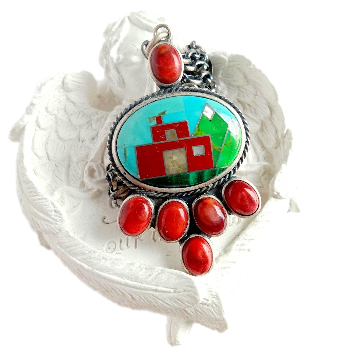 Turquoise olu 925 Sterling Silver nwa amaala America spiny oyster Turquoise Pendant 15