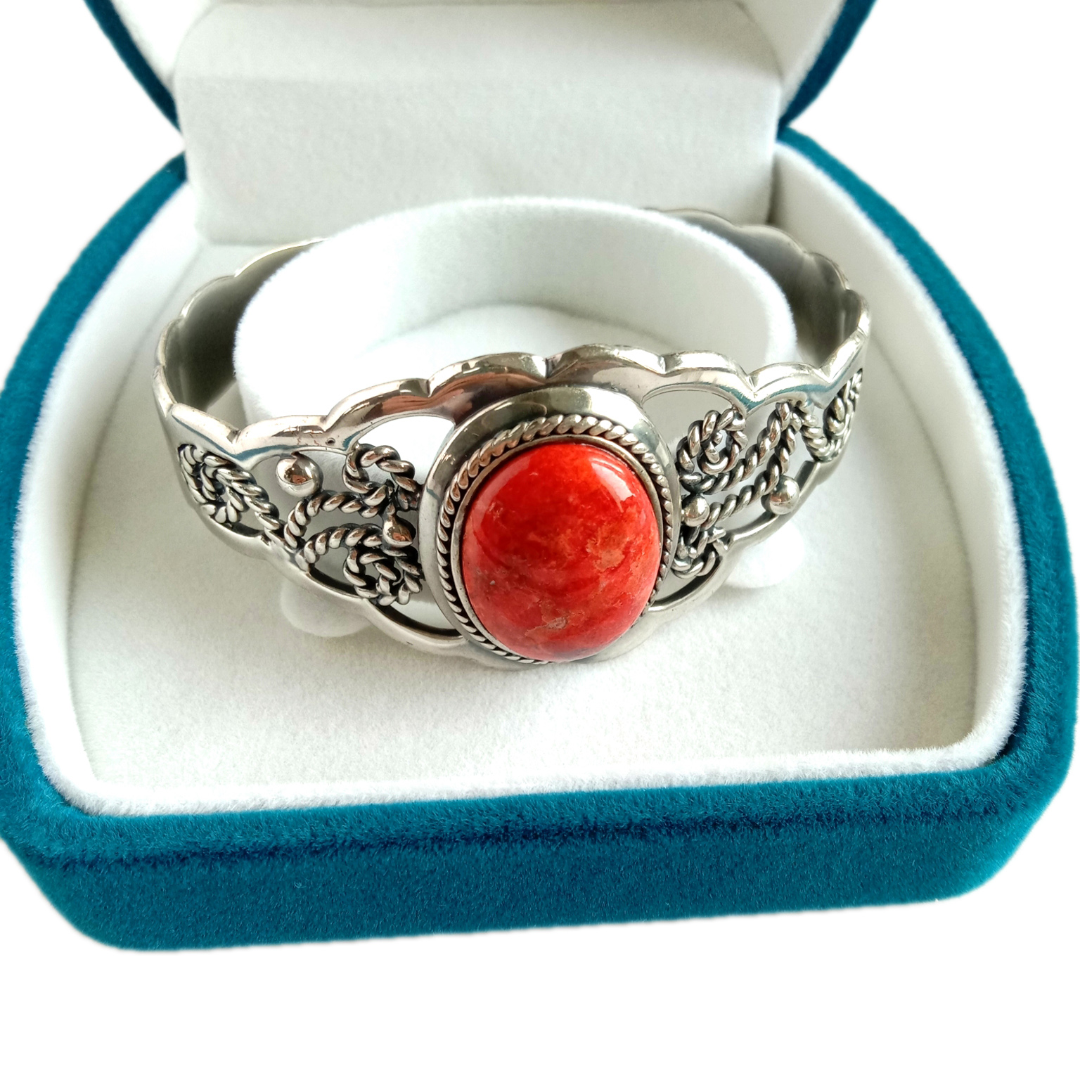 Spiny Oyster Turquoise Bangle تەبىئىي گۆھەر تاش 925 ستېرلىڭ كۈمۈش قولدا لايىھەلەنگەن زىبۇزىننەت 14