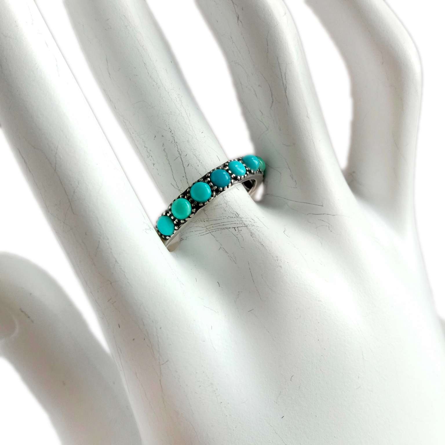 Ntuj Turquoise Turquoise Cabochon Jewelry Ntiv Nplhaib Daim Ntawv Qhia Cov Khoom Plig Tshwj Xeeb Rau Nws 1