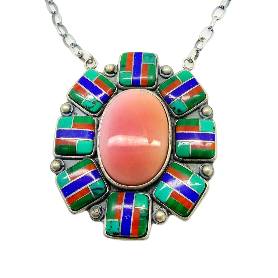 925 Sterling Silver spiny oyster Turquoise pink ịhụ shei Pendant olu ọla eke Blue Gemstone Jewelry 1