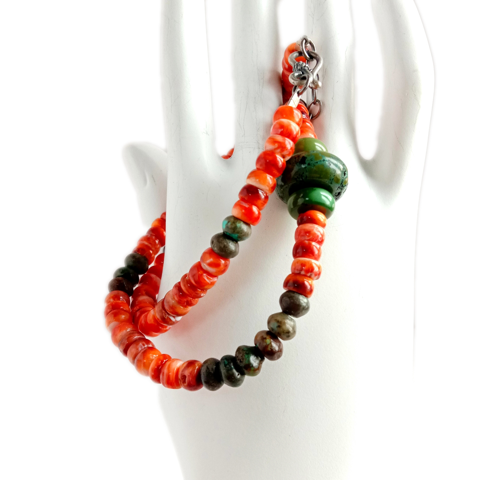 இயற்கையான ஸ்பைனி சிப்பி டர்க்கைஸ் நெக்லஸ் 925 ஸ்டெர்லிங் வெள்ளி நகை ஜாக்லா நெக்லஸ் உள்நாட்டு நெக்லஸ் யுனிசெக்ஸ் 14