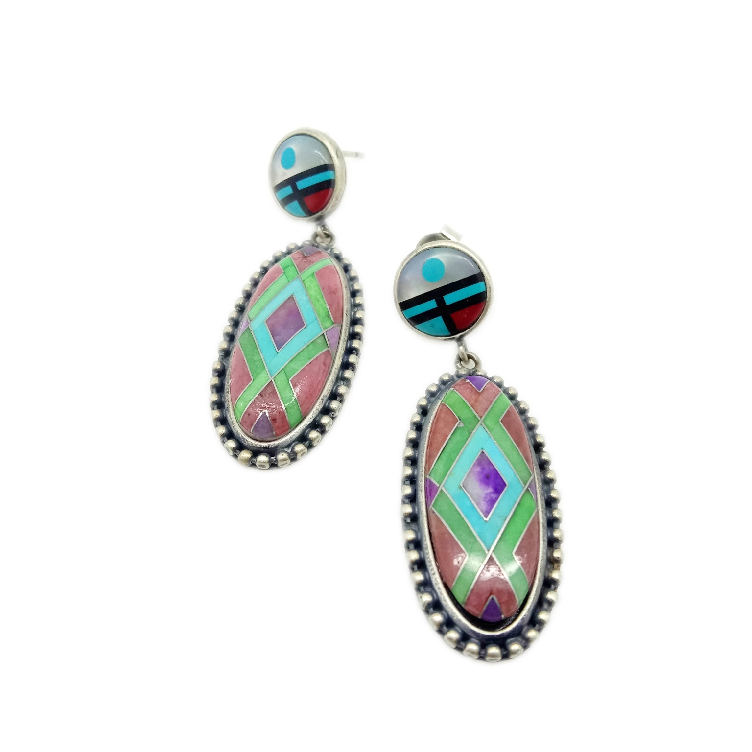 Turquoise Earrings spiny oyster Turquoise mop mosaic gemstone 925 Sterling nyiaj 1