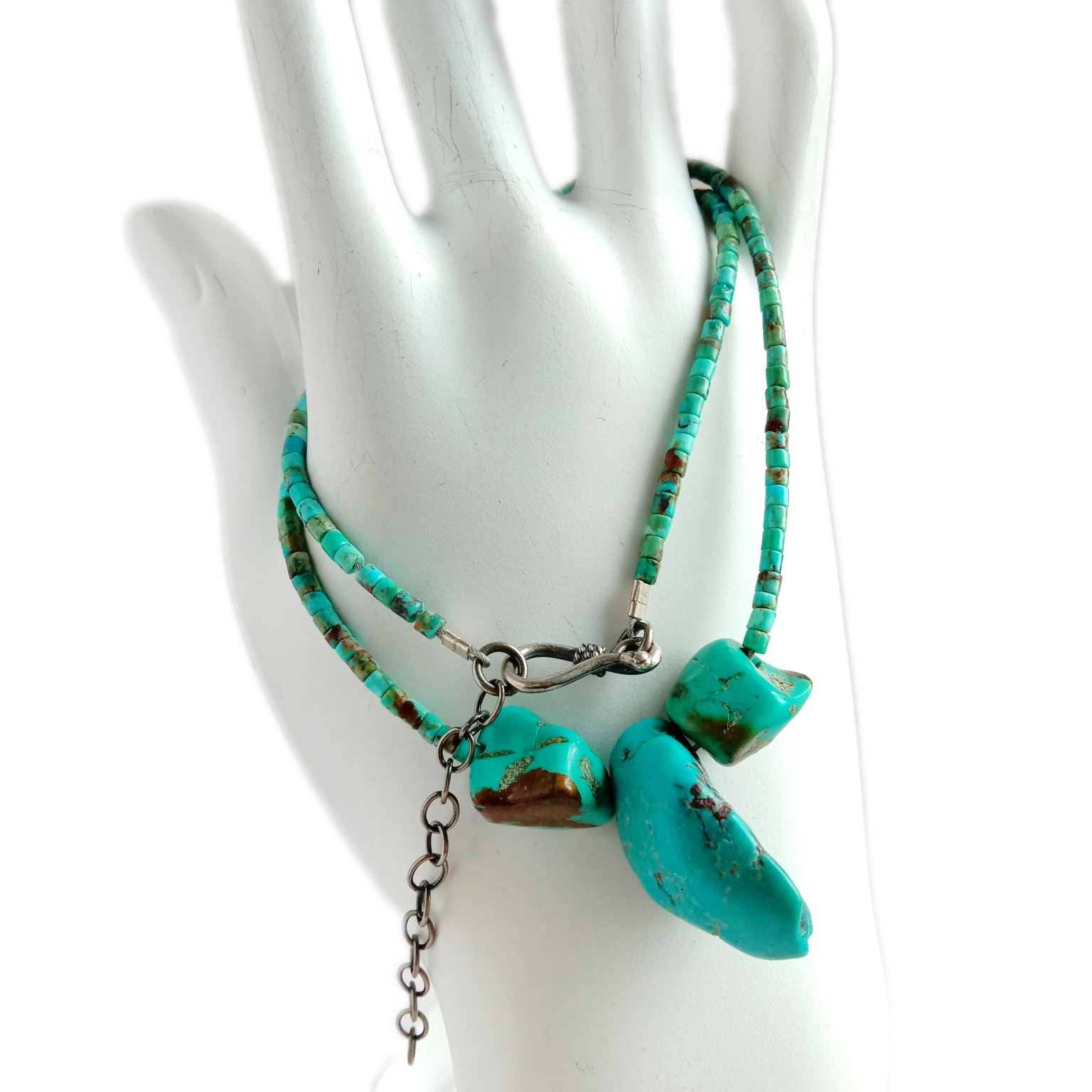 இயற்கை டர்க்கைஸ் 925ஸ்டெர்லிங் சில்வர் டர்க்கைஸ் நெக்லஸ் உண்மையான டர்க்கைஸ் பதக்க நகை ரத்தினக் கல் 15