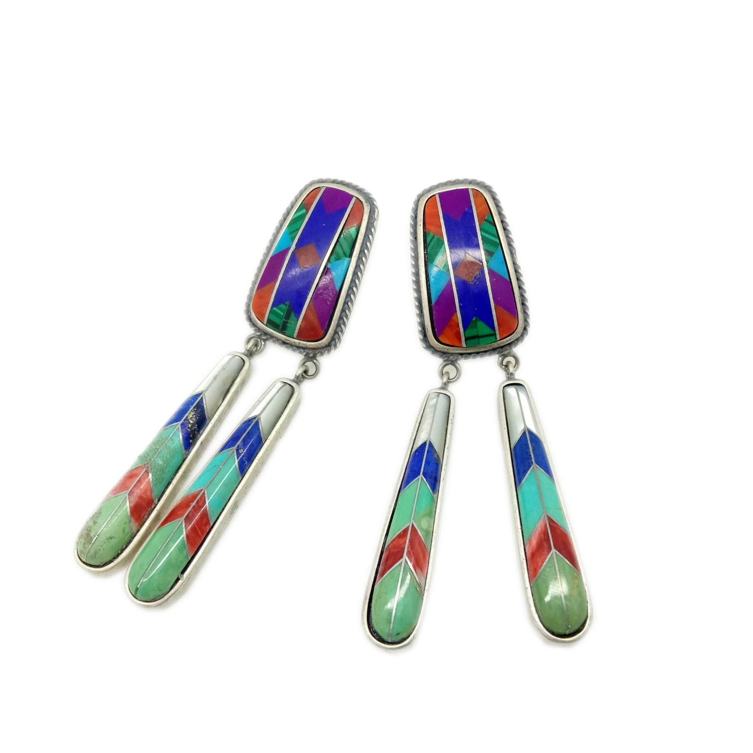 Gemstone Earrings spiny oyster Turquoise mosaic 925 Sterling nyiaj 1