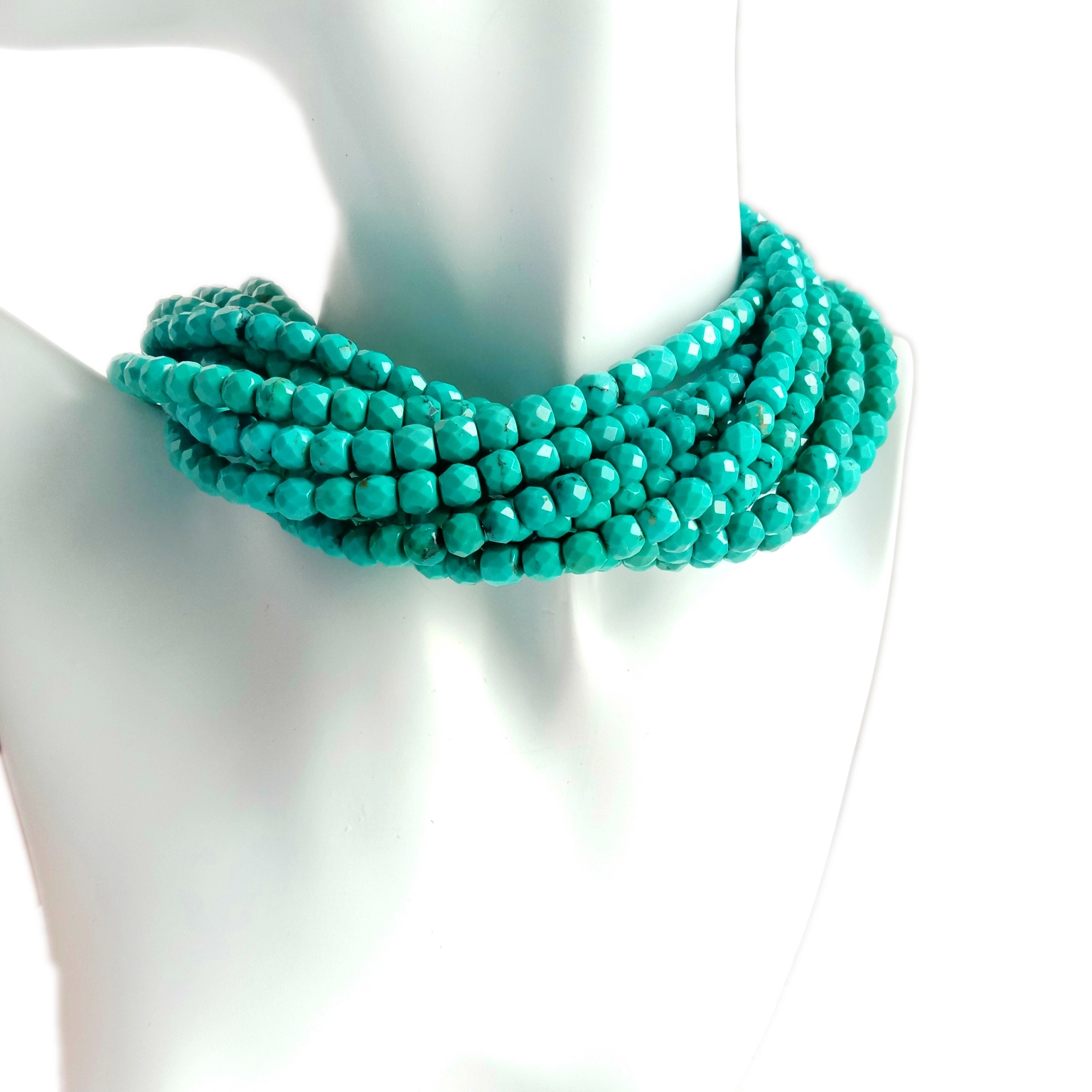 Tseeb Turquoise Beaded Necklace Ntuj Arizona Turquoise hlaws Necklace Hnub yug Khoom Plig Rau Niam 1