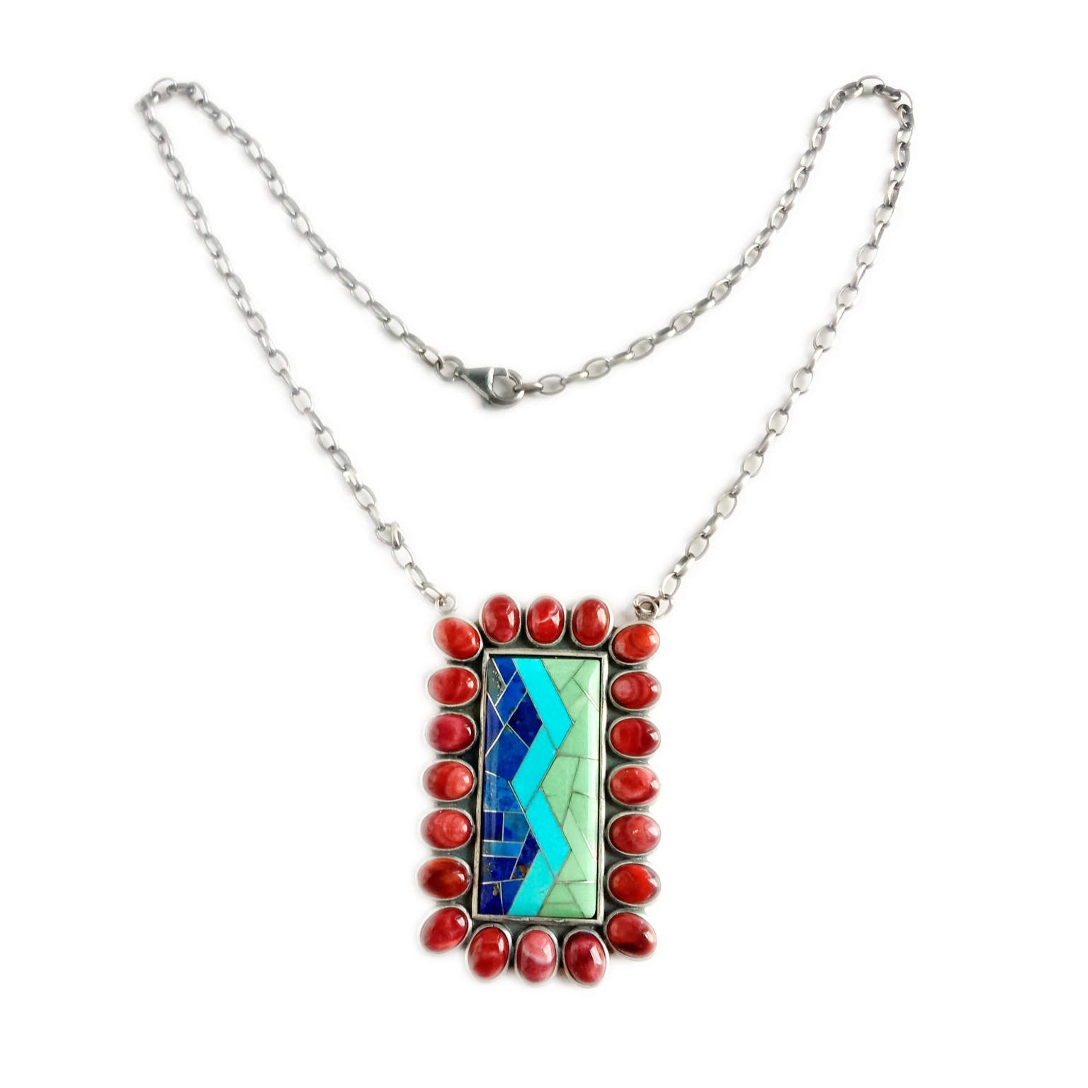 Edelsteen 925 sterling silwer ketting stekelrige oester Turkoois edelsteen hangertjie 1